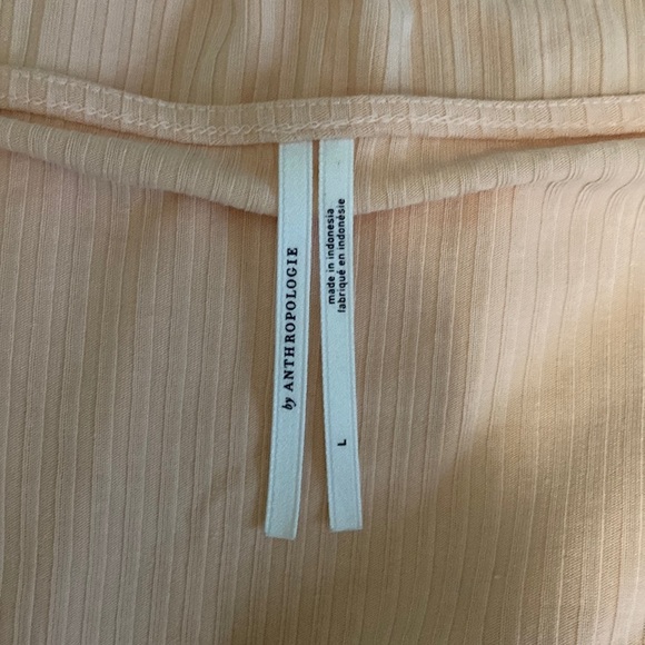 ❤️ L ❤️ Anthro Top Ribbed Low Cut Scoop Neck Puffed Sleeves - Picture 3 of 5